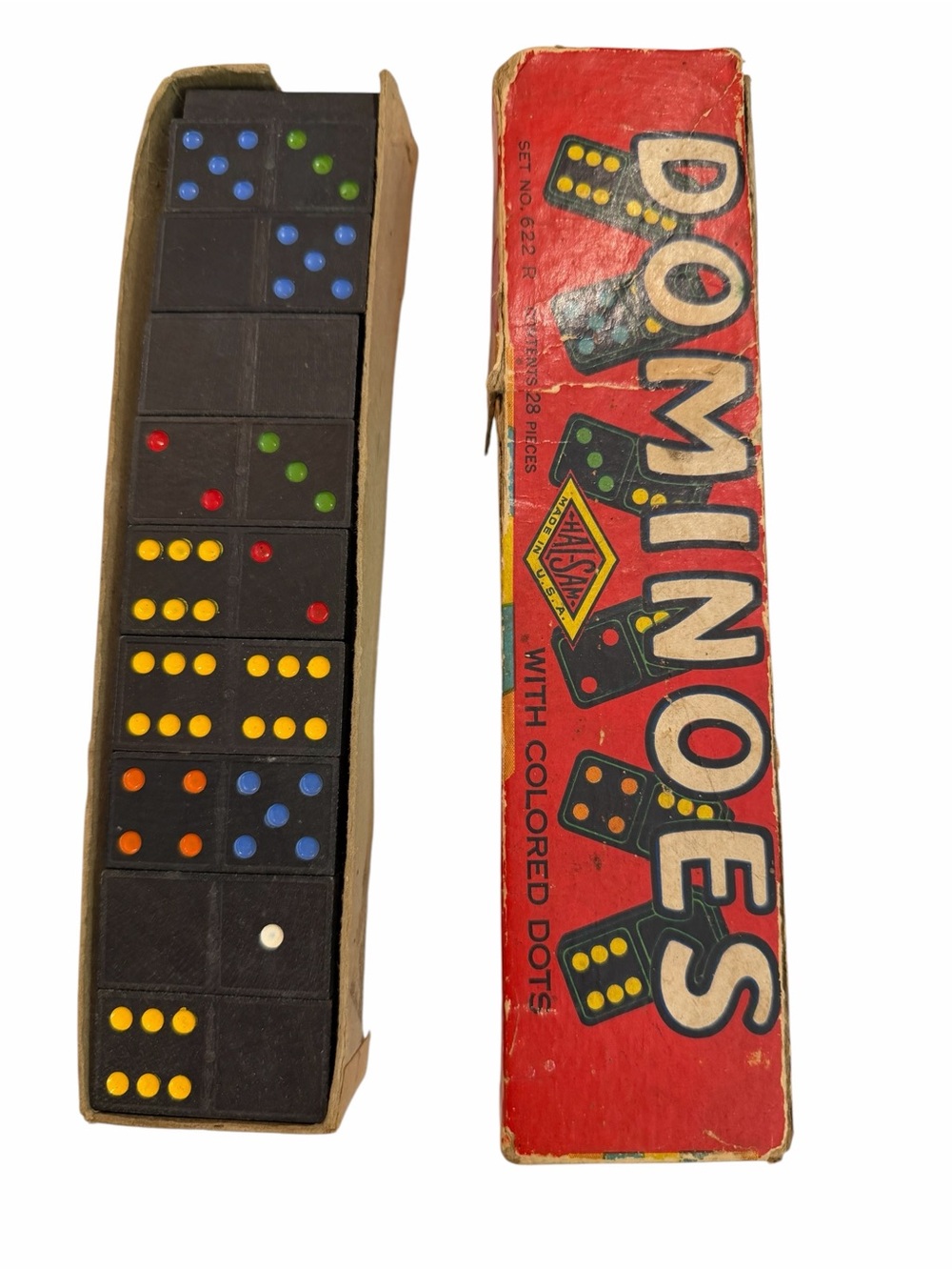 Vintage Dominoes Set with Colored Dots - Black